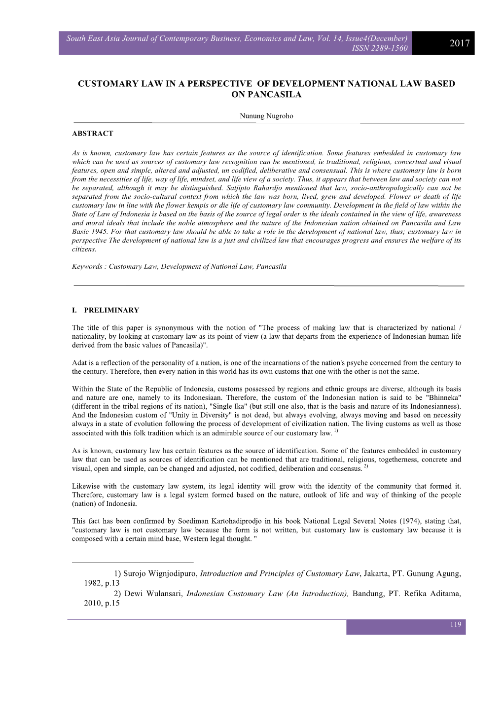 Customary Law in a Perspective of Development National Law Based on Pancasila