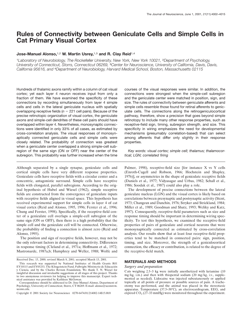 Rules of Connectivity Between Geniculate Cells and Simple Cells in Cat Primary Visual Cortex