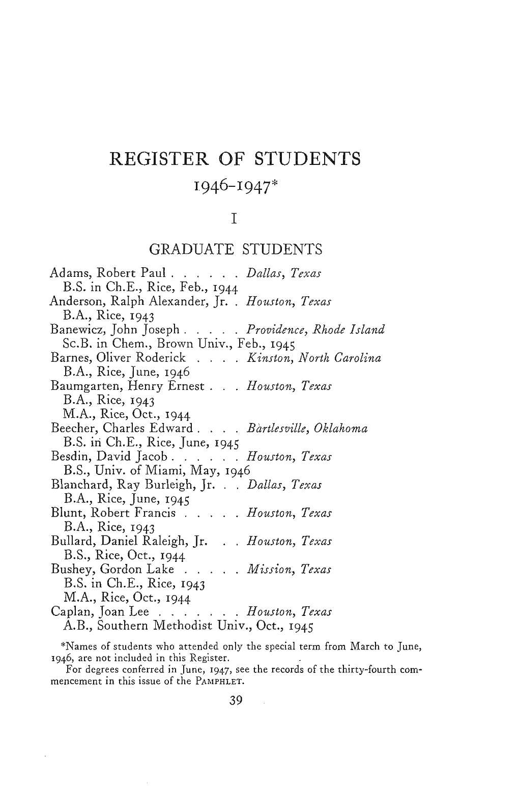 Register of Students 1944-1947*