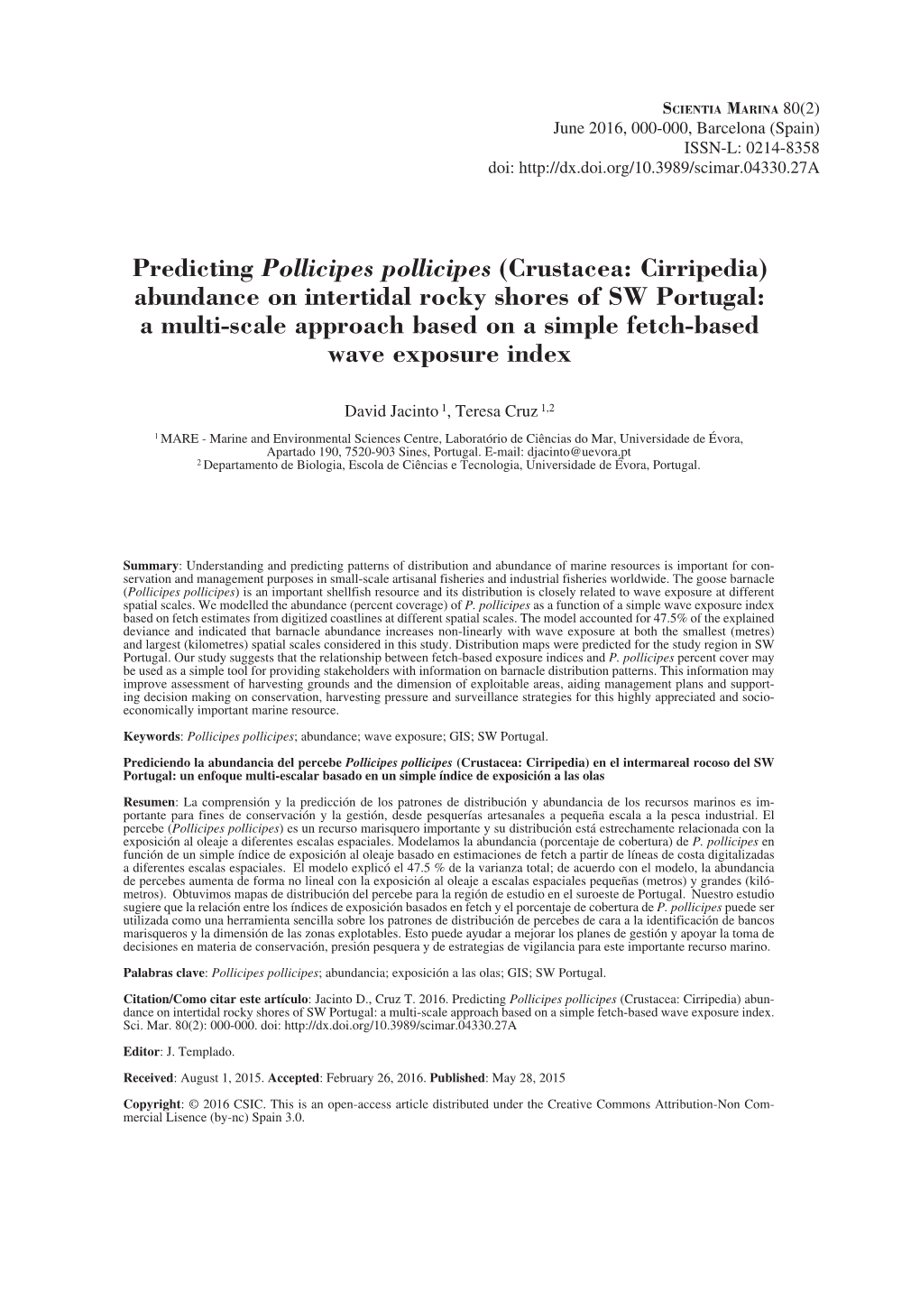 Predicting Pollicipes Pollicipes (Crustacea: Cirripedia) Abundance