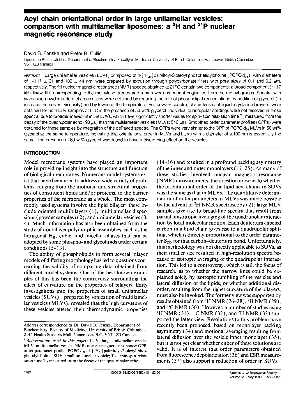 Acyl Chain Orientational Order in Large Unilamellar Vesicles: Comparison with Multilamellar Liposomes: a 2H and 31P Nuclear Magnetic Resonance Study