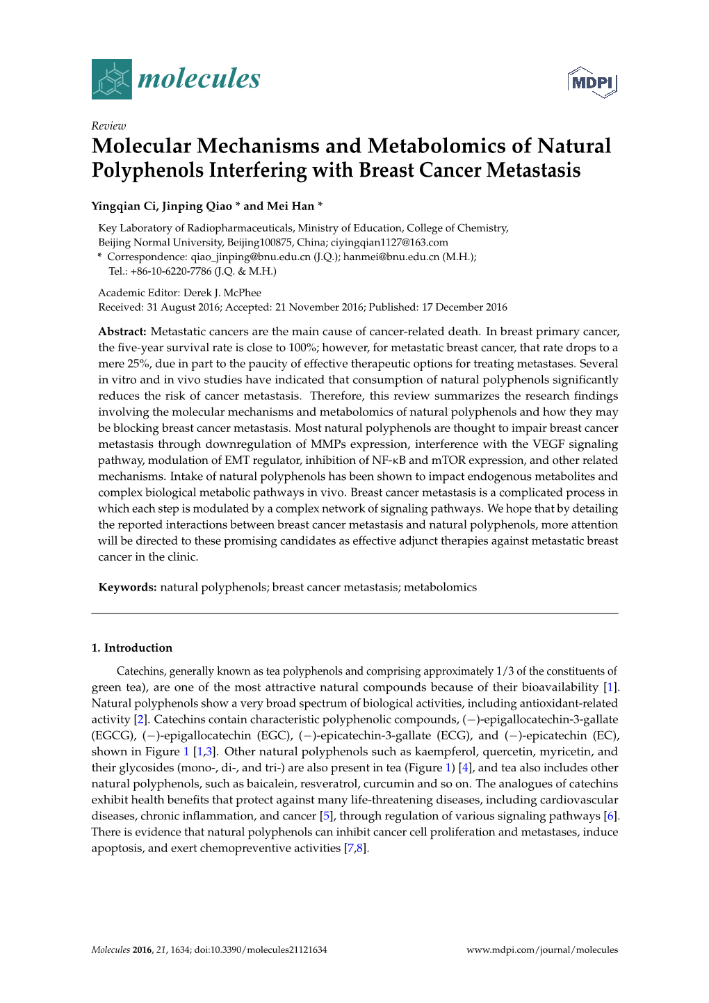 Polyphenols Interfering with Breast Cancer Metastasis
