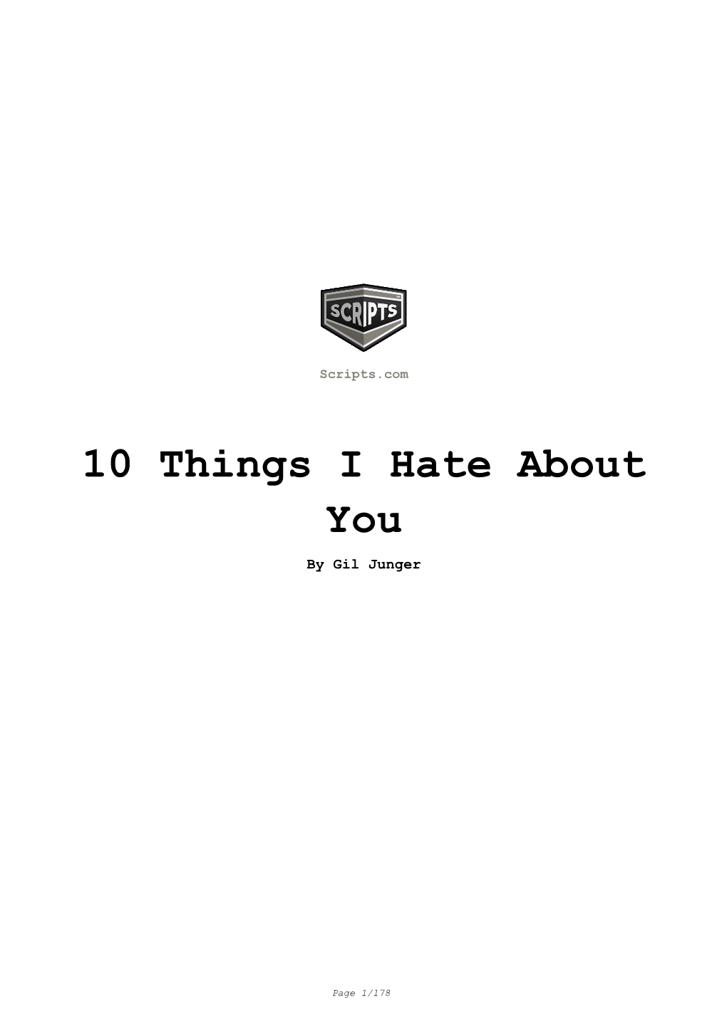 10 Things I Hate About You Movie Script in PDF Format