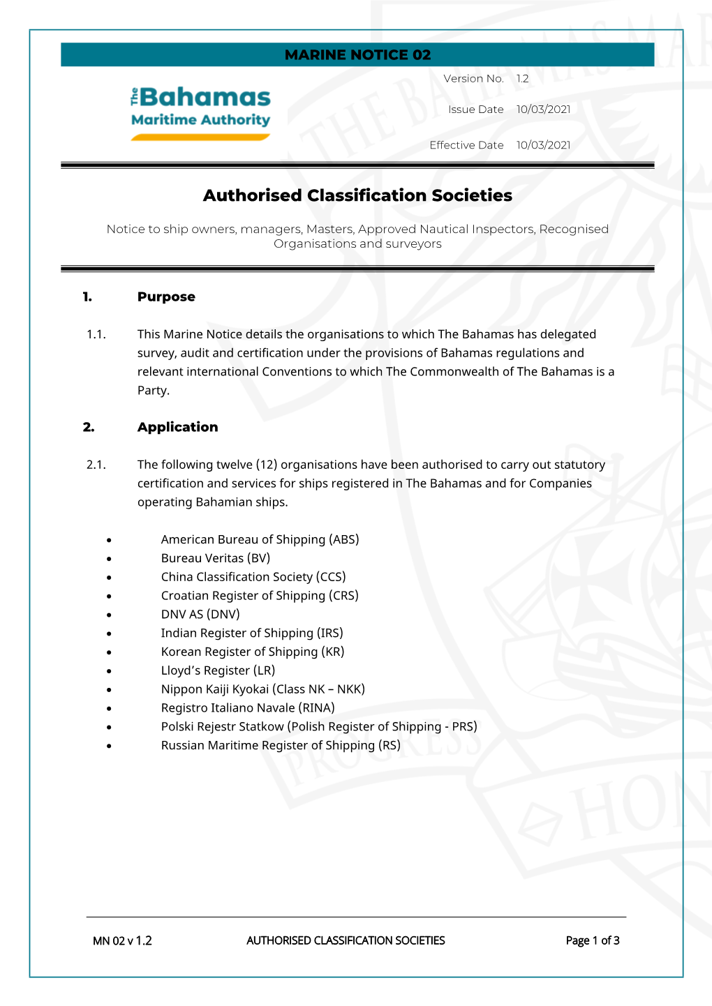 Authorised Classification Societies