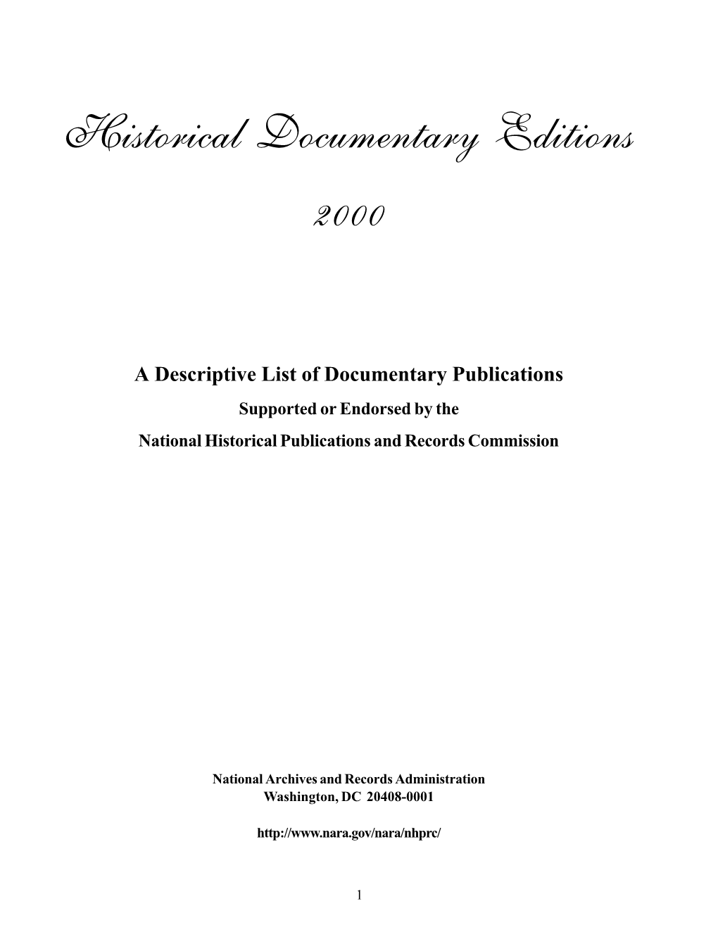 Historical Documentary Publications Catalog