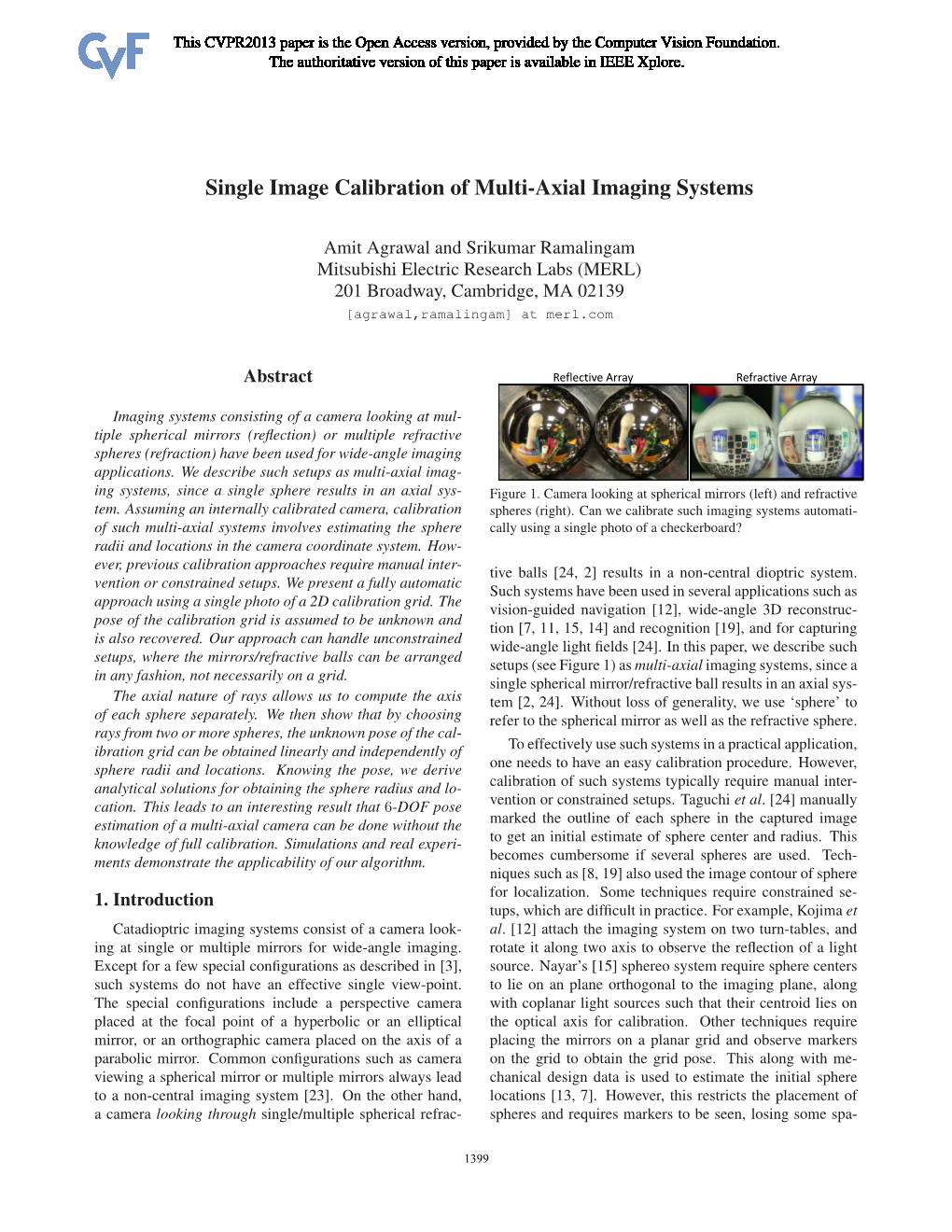 Single Image Calibration of Multi-Axial Imaging Systems