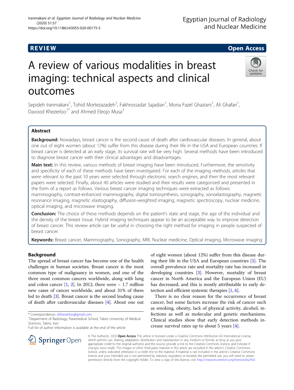 A Review of Various Modalities in Breast Imaging: Technical Aspects