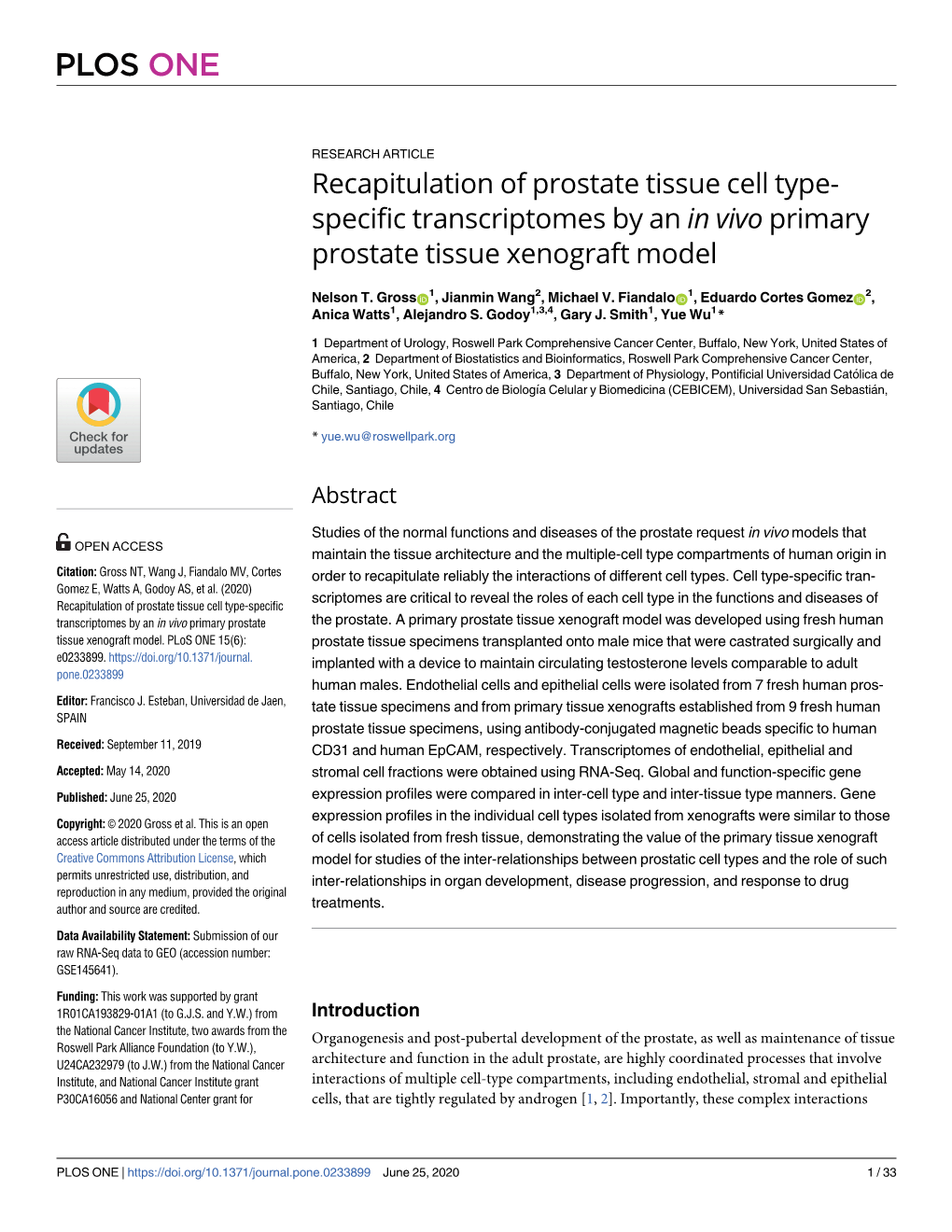 Specific Transcriptomes by an in Vivo Primary Prostate Tissue Xenograft Model