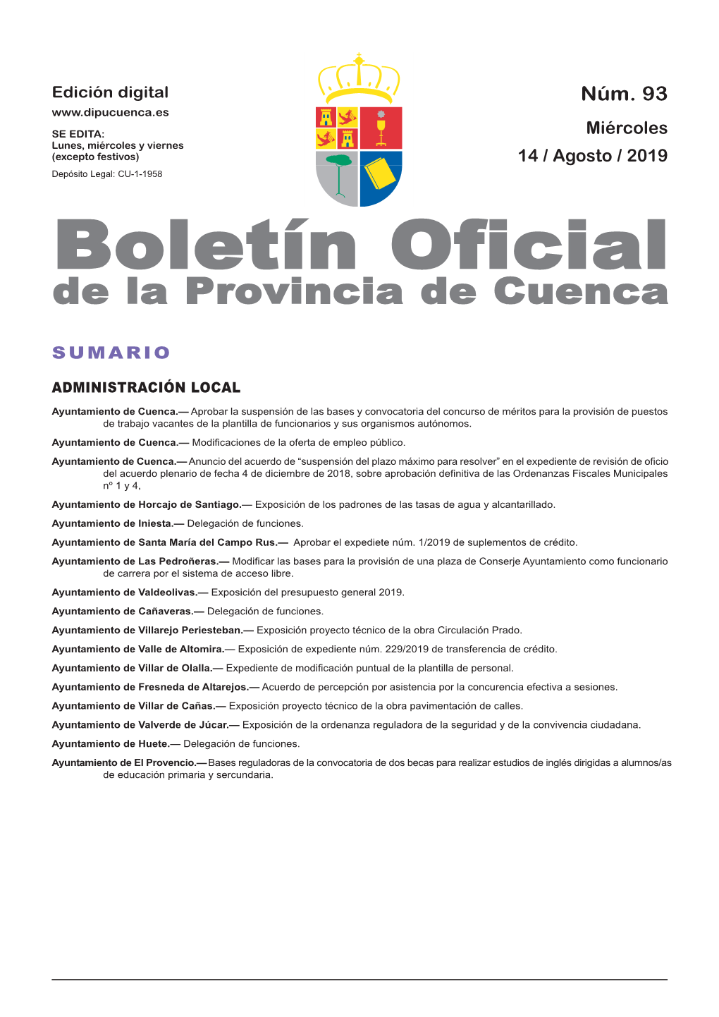 Boletín Oficial De La Provincia De Cuenca Sumario Administración Local