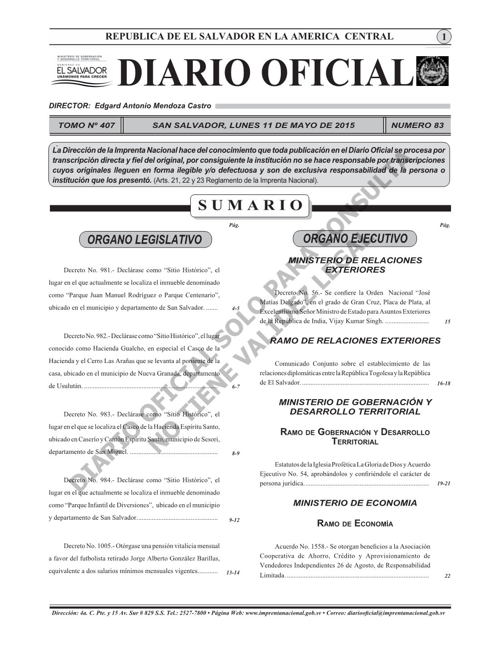 Diario Oficial 11 De Mayo 2015.Indd