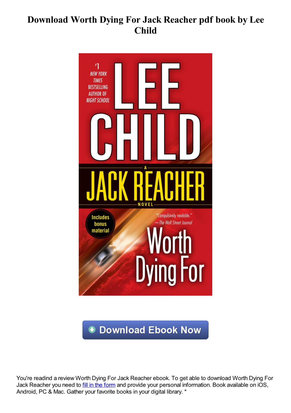 Download Worth Dying for Jack Reacher Pdf Book by Lee Child