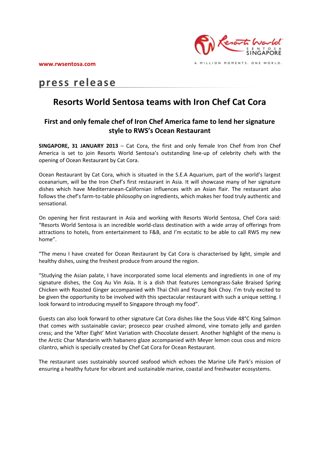 Resorts World Sentosa Teams up with Iron Chef Cat Cora
