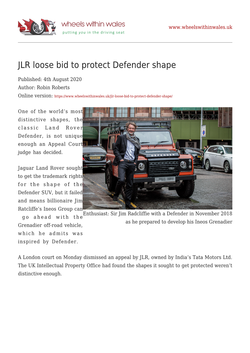JLR Loose Bid to Protect Defender Shape