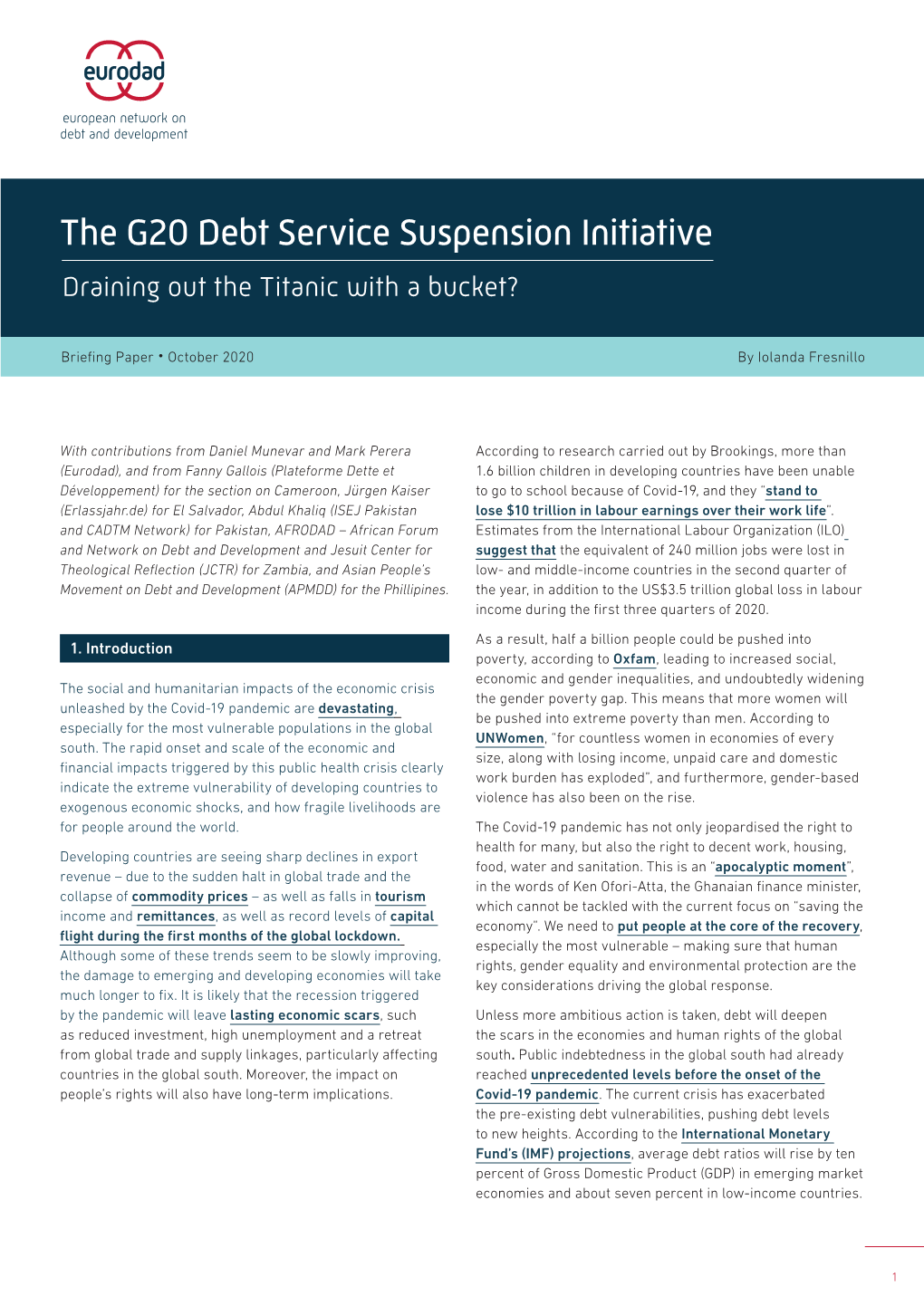 The G20 Debt Service Suspension Initiative Draining out the Titanic with a Bucket?