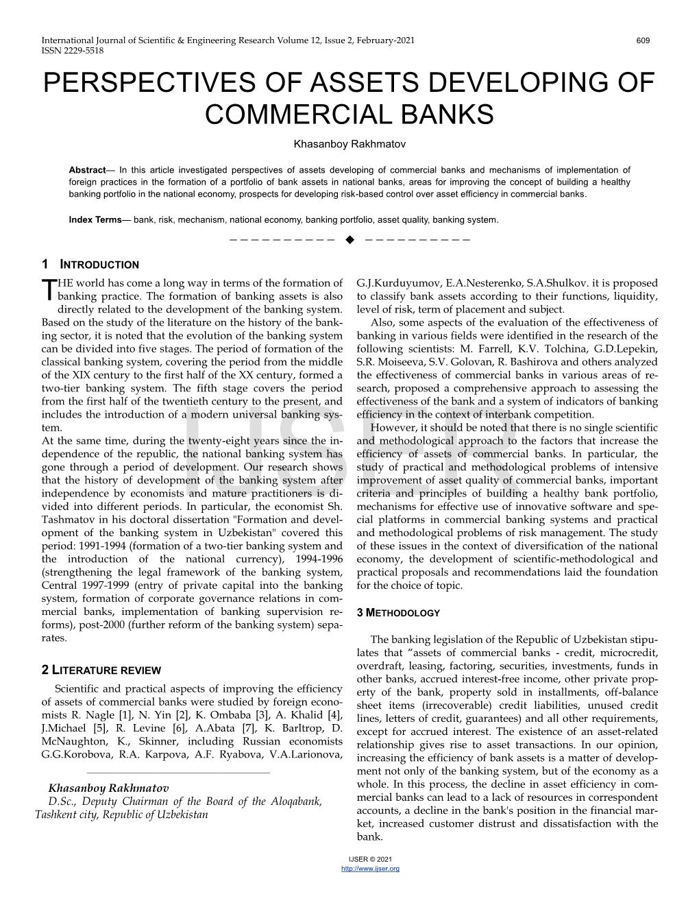 PERSPECTIVES of ASSETS DEVELOPING of COMMERCIAL BANKS Khasanboy Rakhmatov