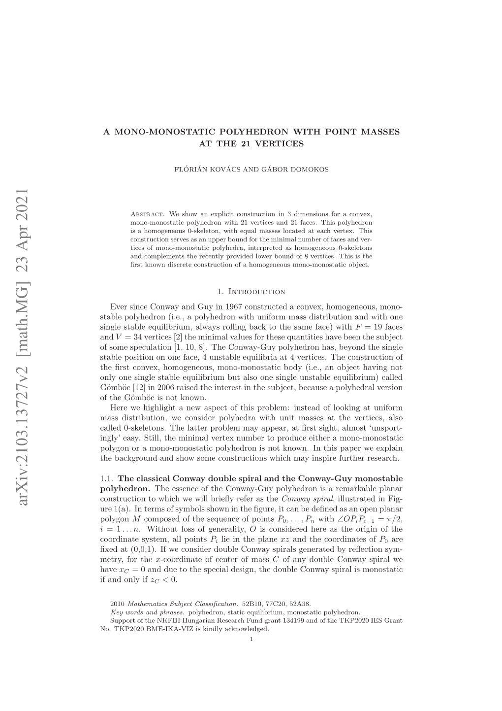 Arxiv:2103.13727V2 [Math.MG] 23 Apr 2021 and R () Ntrso Ybl Hw Nteﬁue Tcnb Enda Deﬁned Be Can It ﬁgure, the in Shown Symbols Polygon of Terms in 1(A)