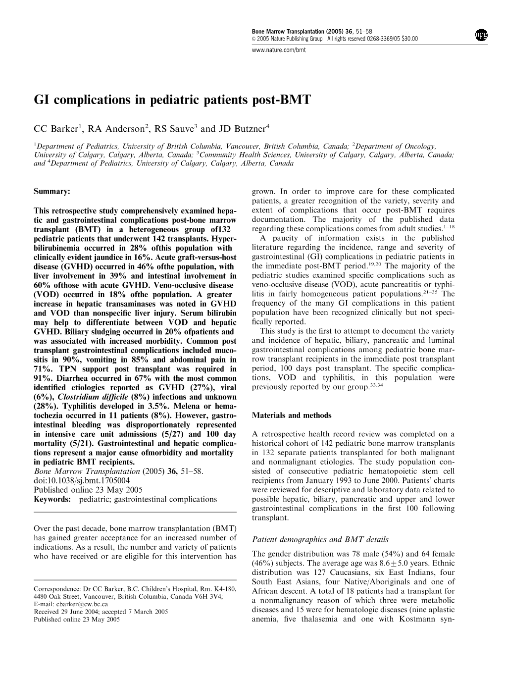 GI Complications in Pediatric Patients Post-BMT