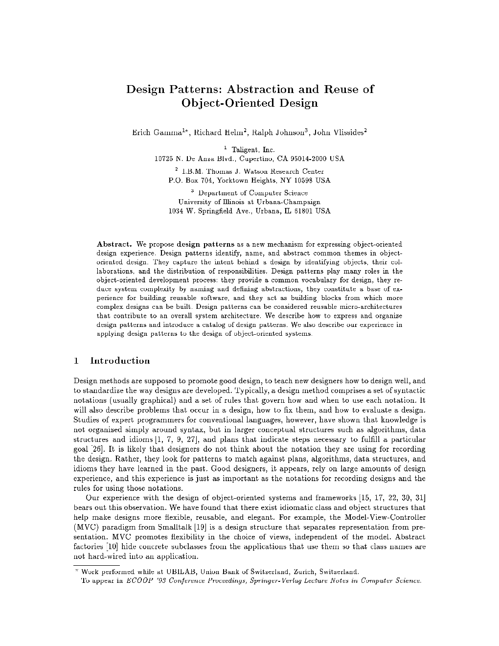 Design Patterns: Abstraction and Reuse of Object-Oriented Design