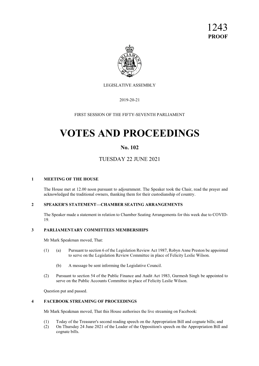 Votes and Proceedings No