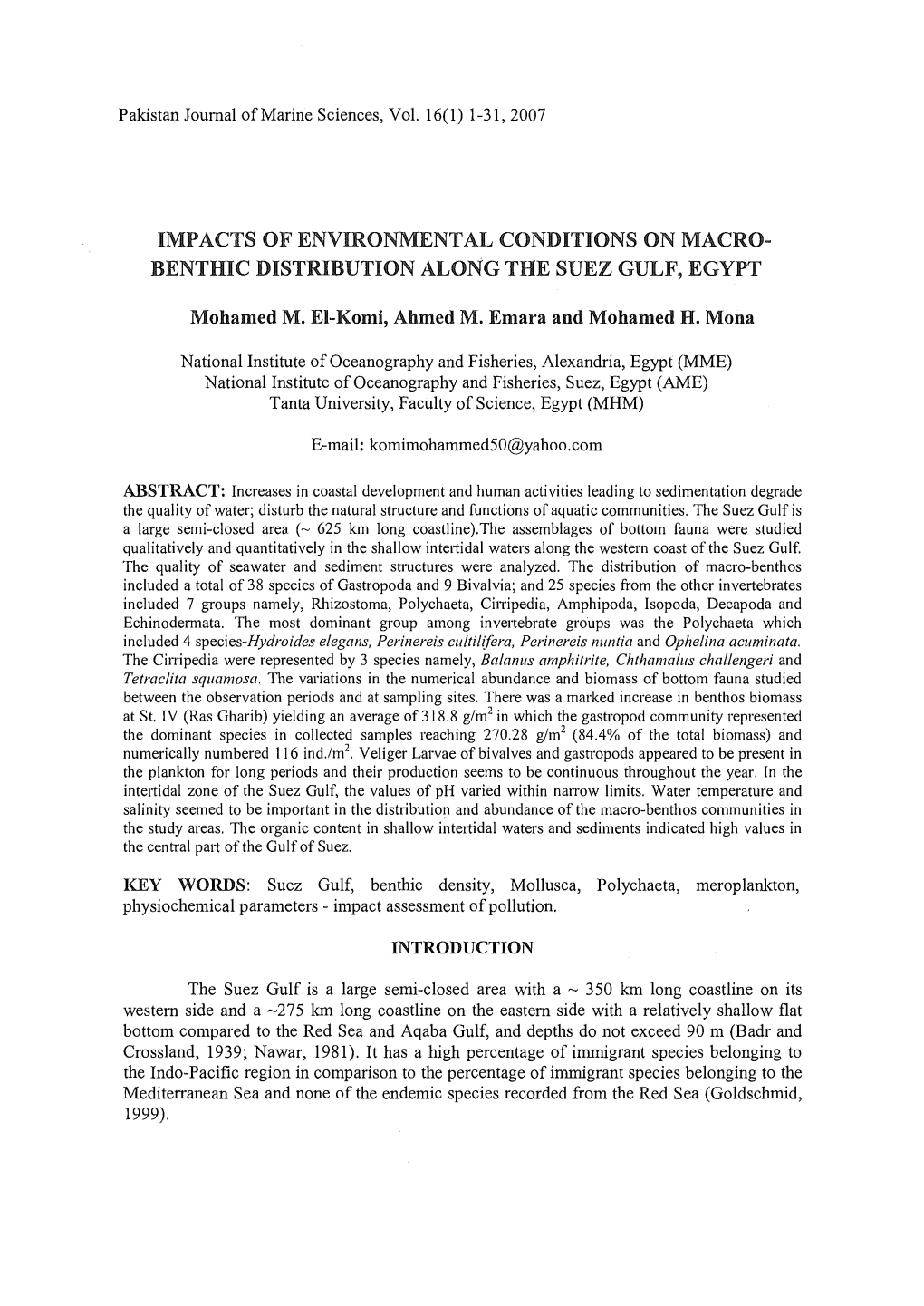 Impacts of Environmental Conditions on Macro-Benthic Distribution Along