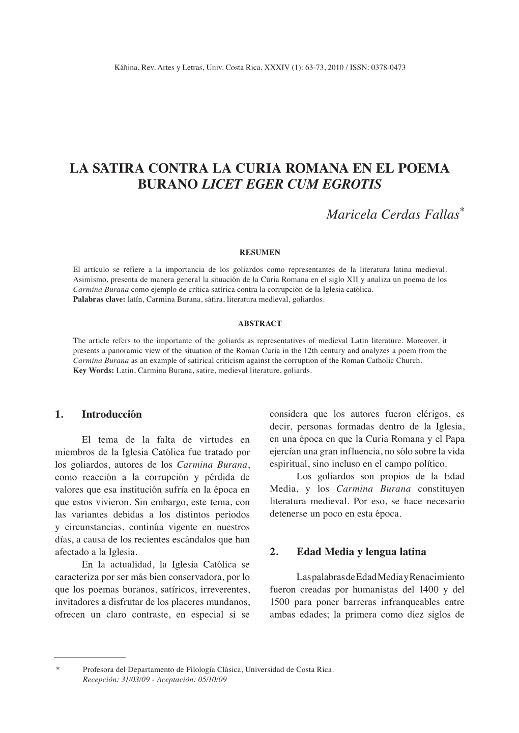 La Sátira Contra La Curia Romana En El Poema Burano Licet Eger Cum Egrotis