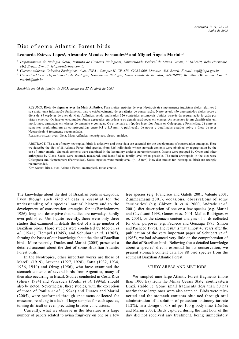 Diet of Some Atlantic Forest Birds