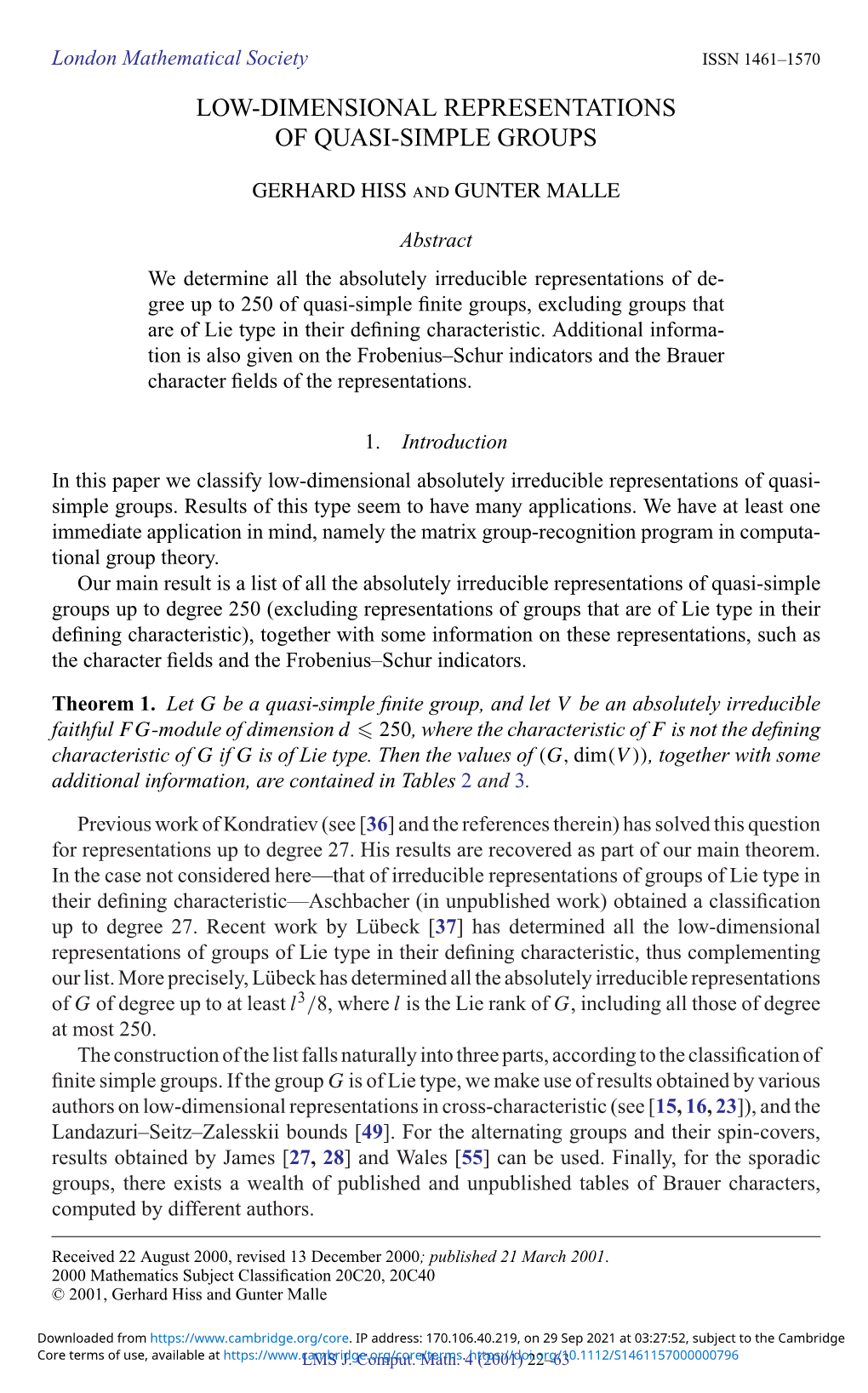 Low-Dimensional Representations of Quasi-Simple Groups