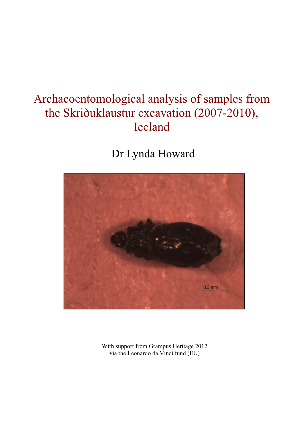 Archaeoentomological Analysis of Samples from the Skriðuklaustur Excavation (2007-2010), Iceland