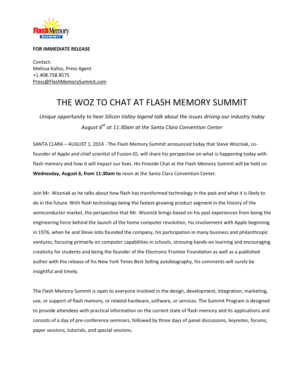 The Woz to Chat at Flash Memory Summit