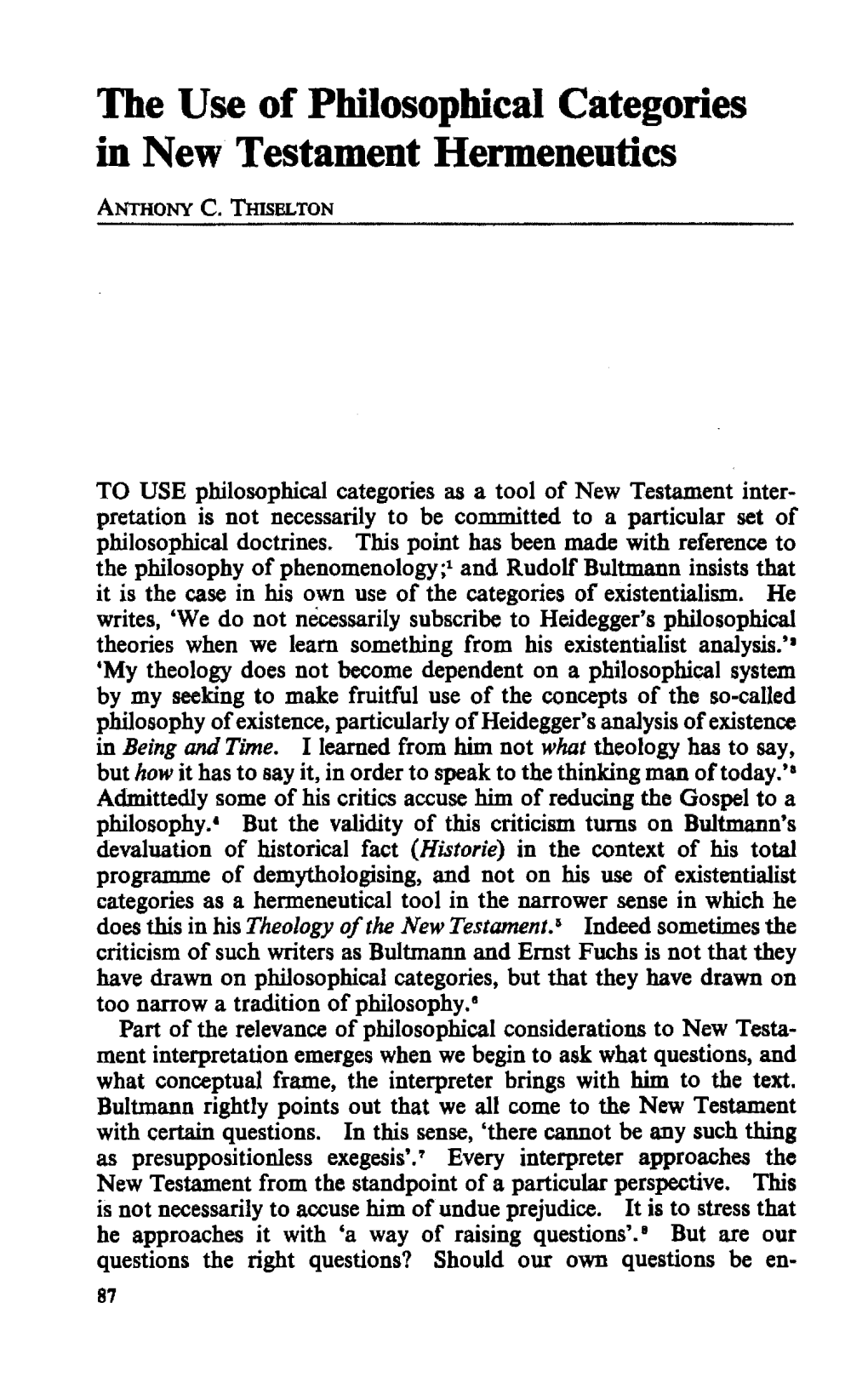 The Use of Philosophical Categories in New Testament Hermeneutics