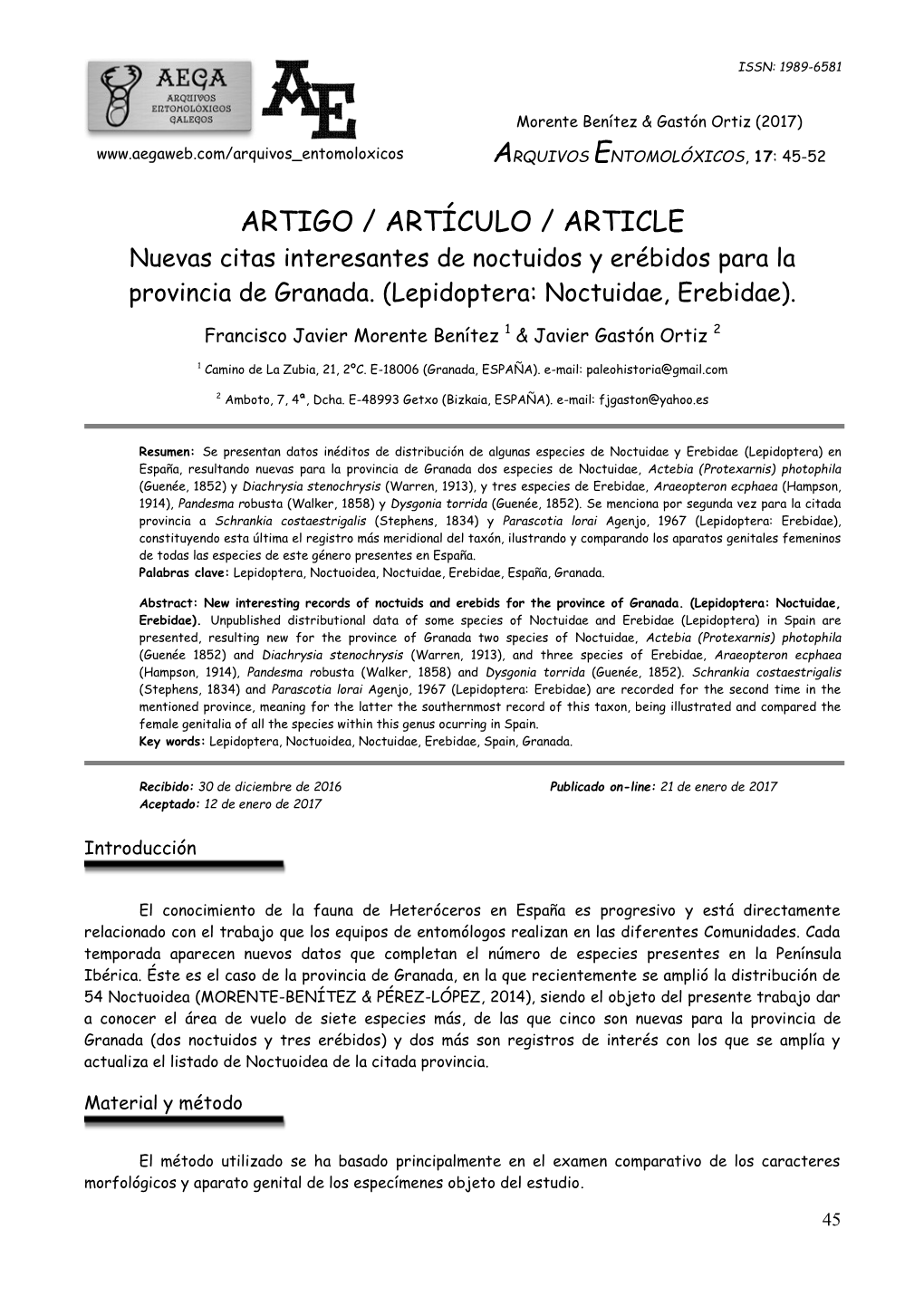 Arquivos Entomolóxicos, 17: 45-52