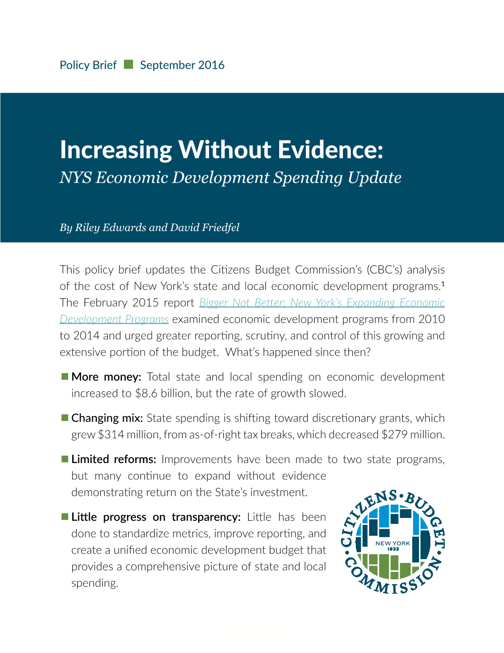 Increasing Without Evidence: NYS Economic Development Spending Update