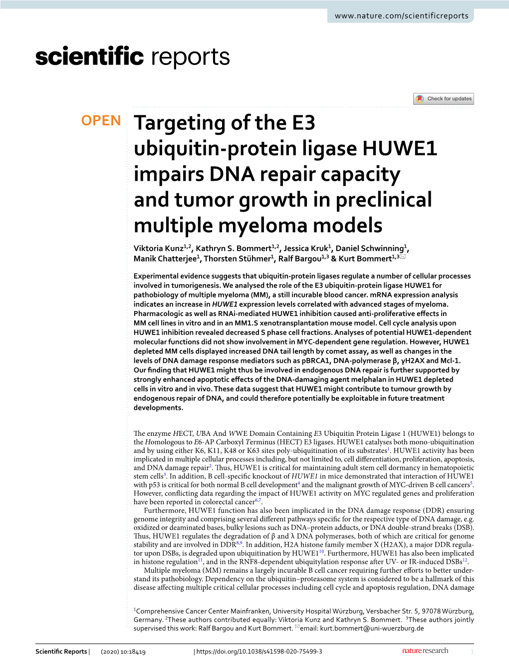Targeting of the E3 Ubiquitin-Protein Ligase HUWE1 Impairs DNA Repair