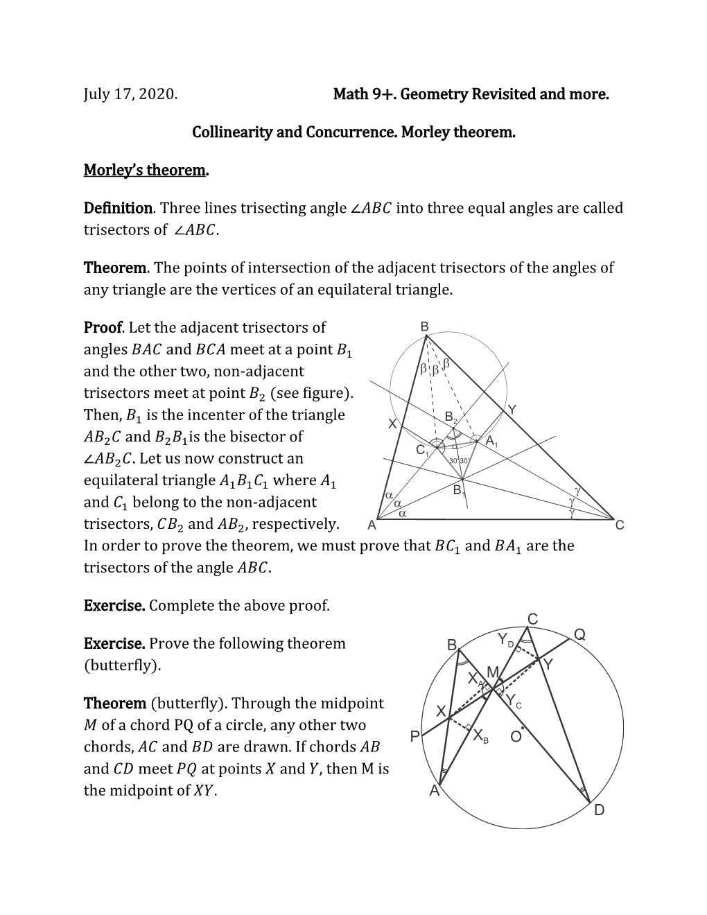 July 17, 2020. Math 9+. Geometry Revisited and More. Collinearity