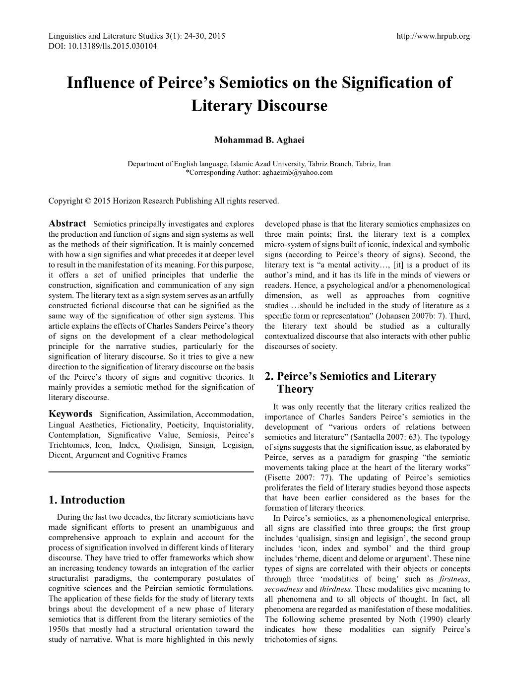 Influence of Peirce's Semiotics on the Signification of Literary Discourse