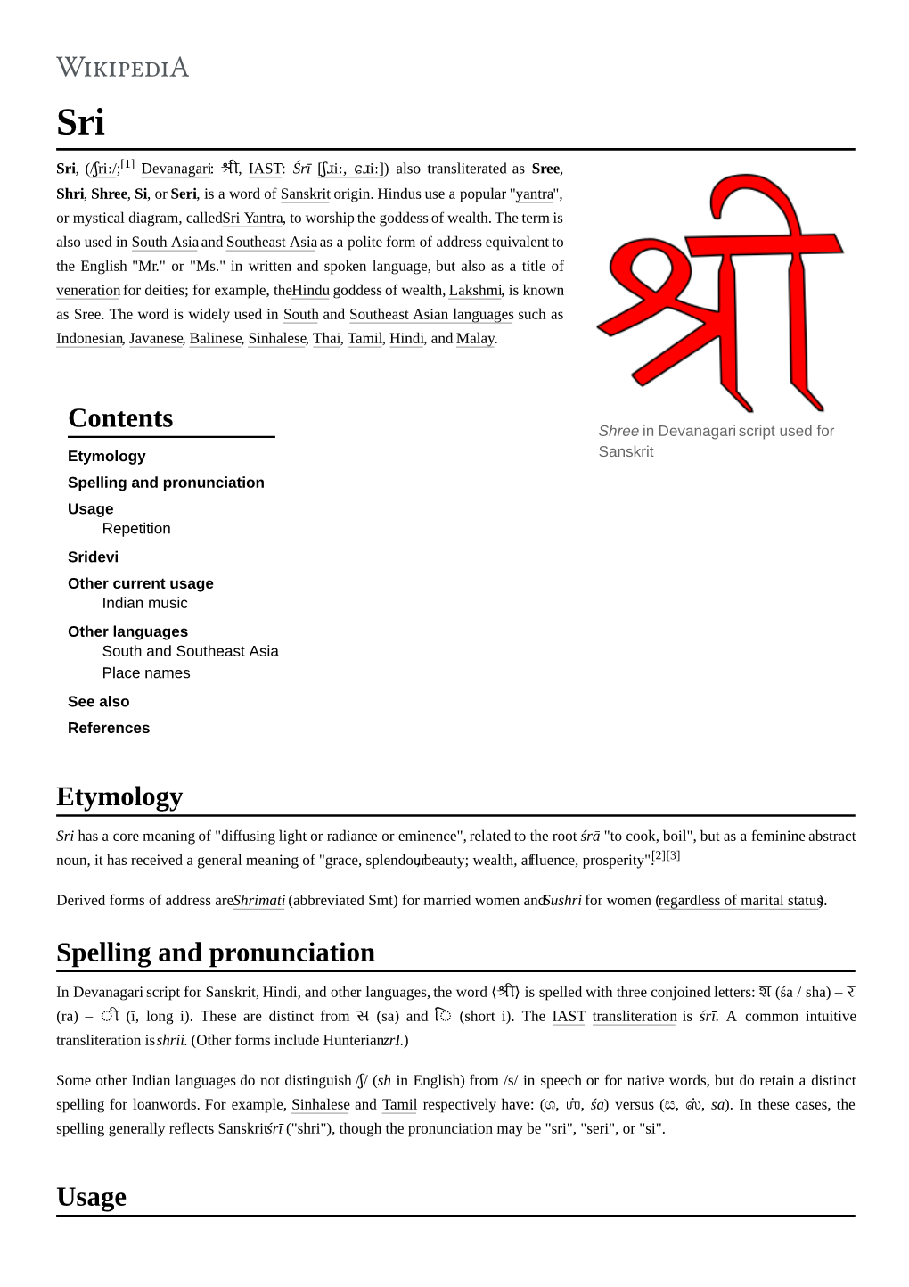 Contents Etymology Spelling and Pronunciation Usage