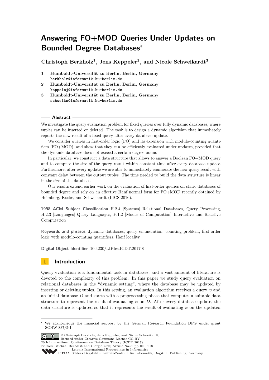 Answering FO+MOD Queries Under Updates on Bounded Degree Databases∗