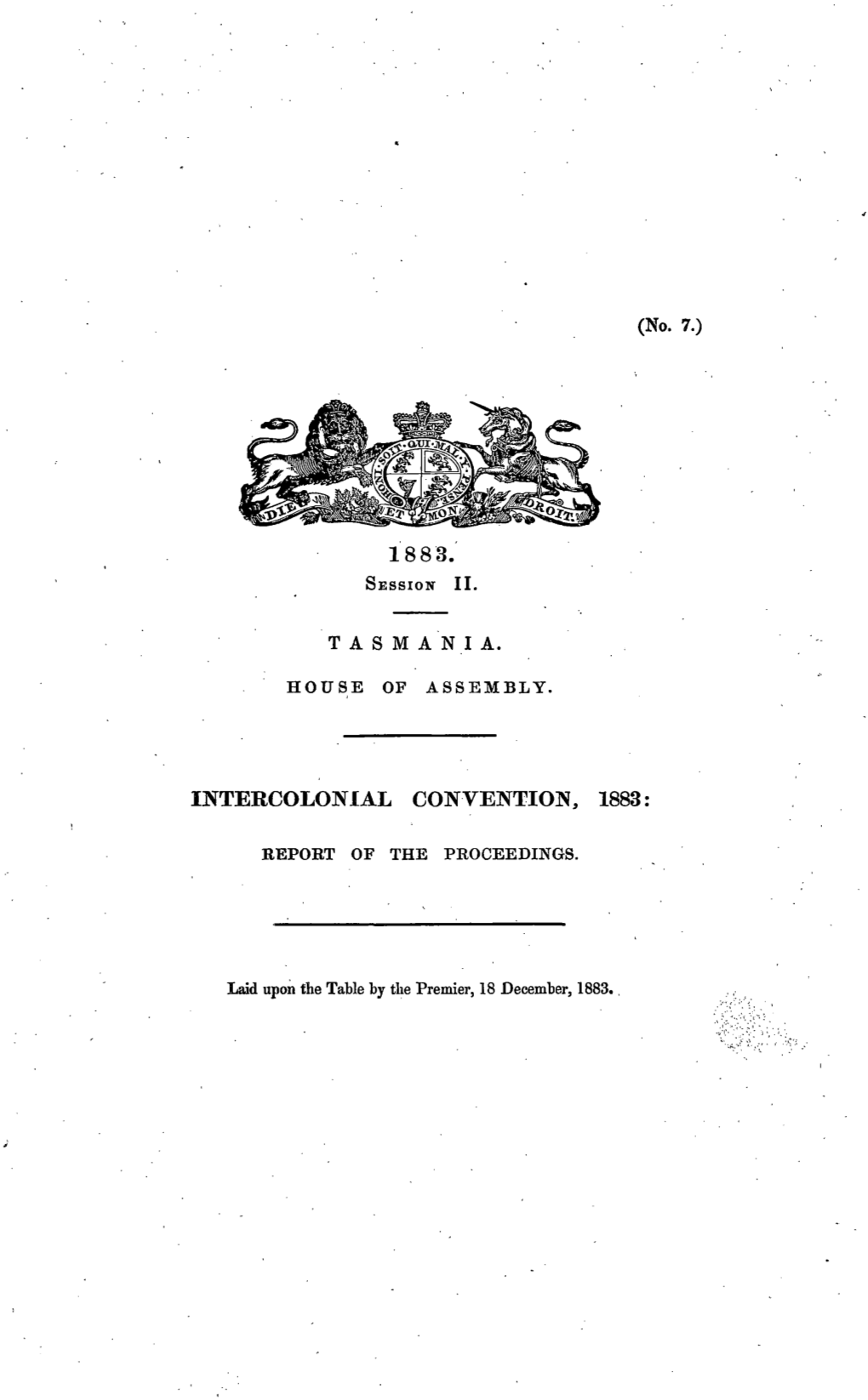 Intercolonial Convention 1883 Report of the Proceedings