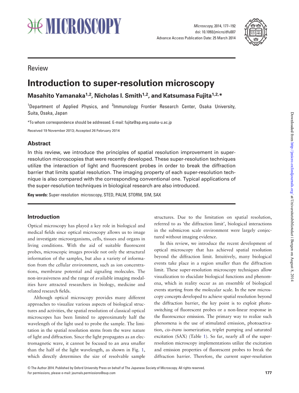 Introduction to Super-Resolution Microscopy Masahito Yamanaka1,2, Nicholas I