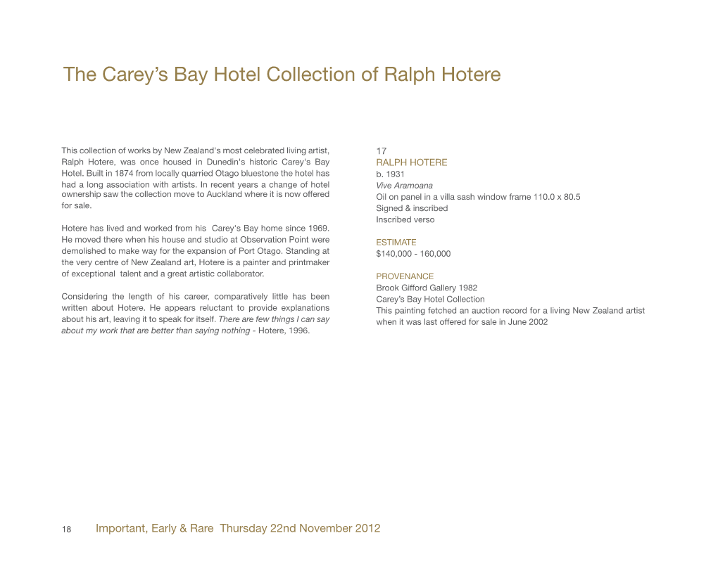 The Carey's Bay Hotel Collection of Ralph Hotere