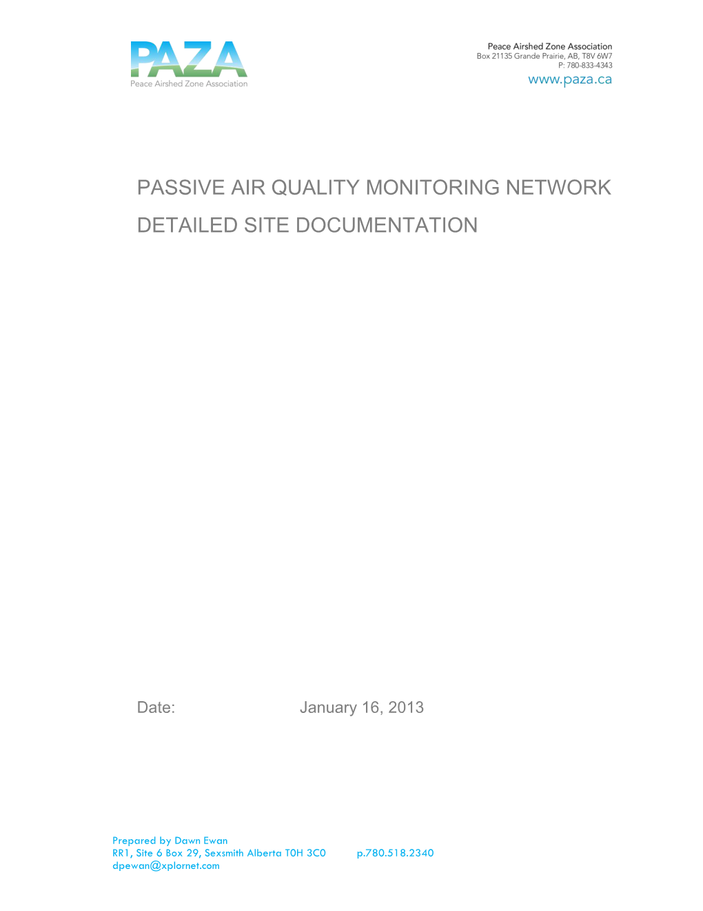 Passive Air Quality Monitoring Network Detailed Site Documentation