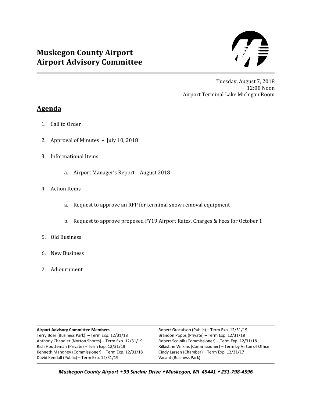 Airport Advisory Committee Agenda August 7, 2018