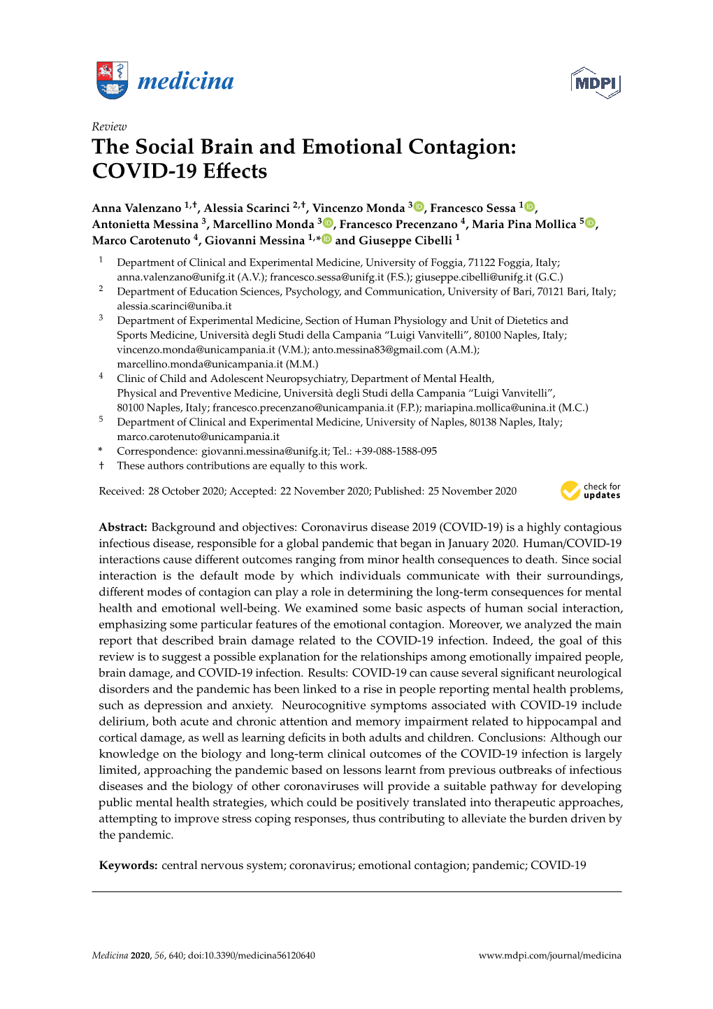 The Social Brain and Emotional Contagion: COVID-19 Eﬀects