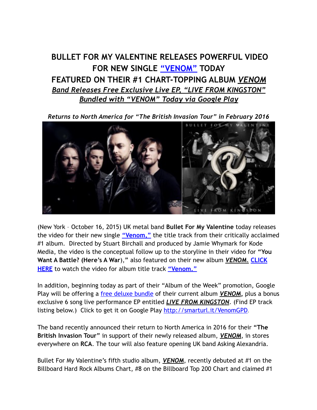 BFMV-Venom Video Press Release and Google Play Live EP