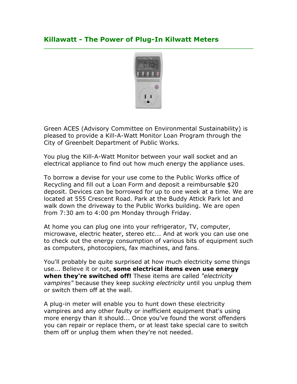 Killawatt - the Power of Plug-In Kilwatt Meters