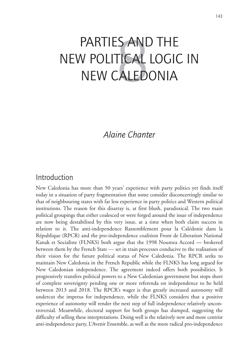 Parties and the New Political Logic in New Caledonia8