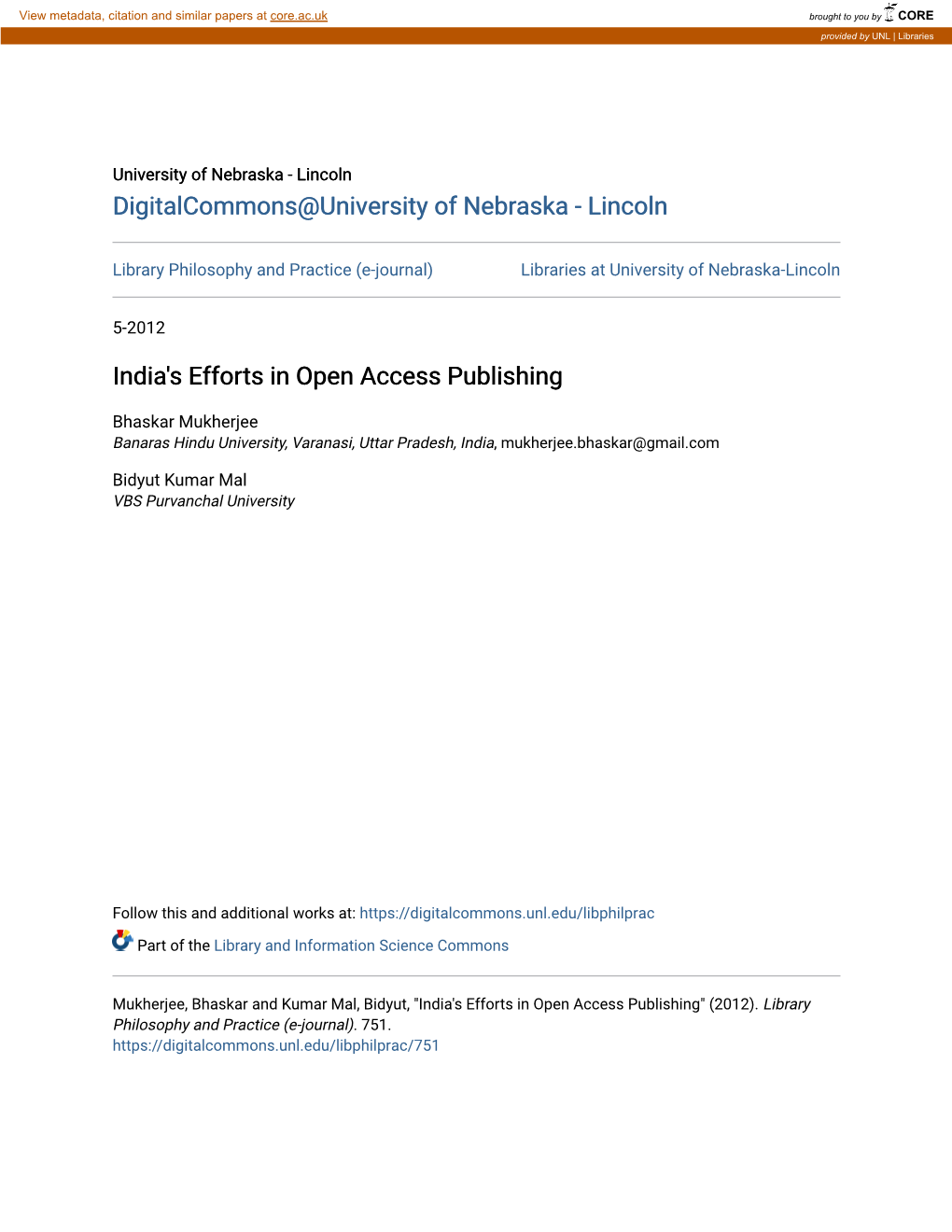 India's Efforts in Open Access Publishing