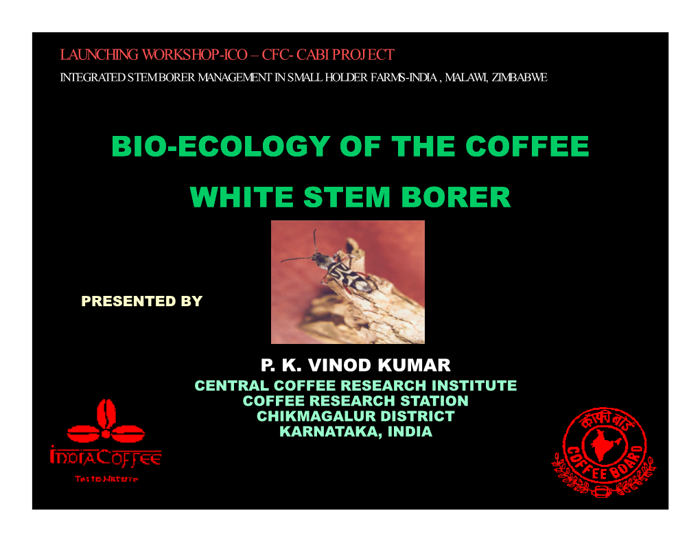 Bio-Ecology of the Coffee White Stem Borer