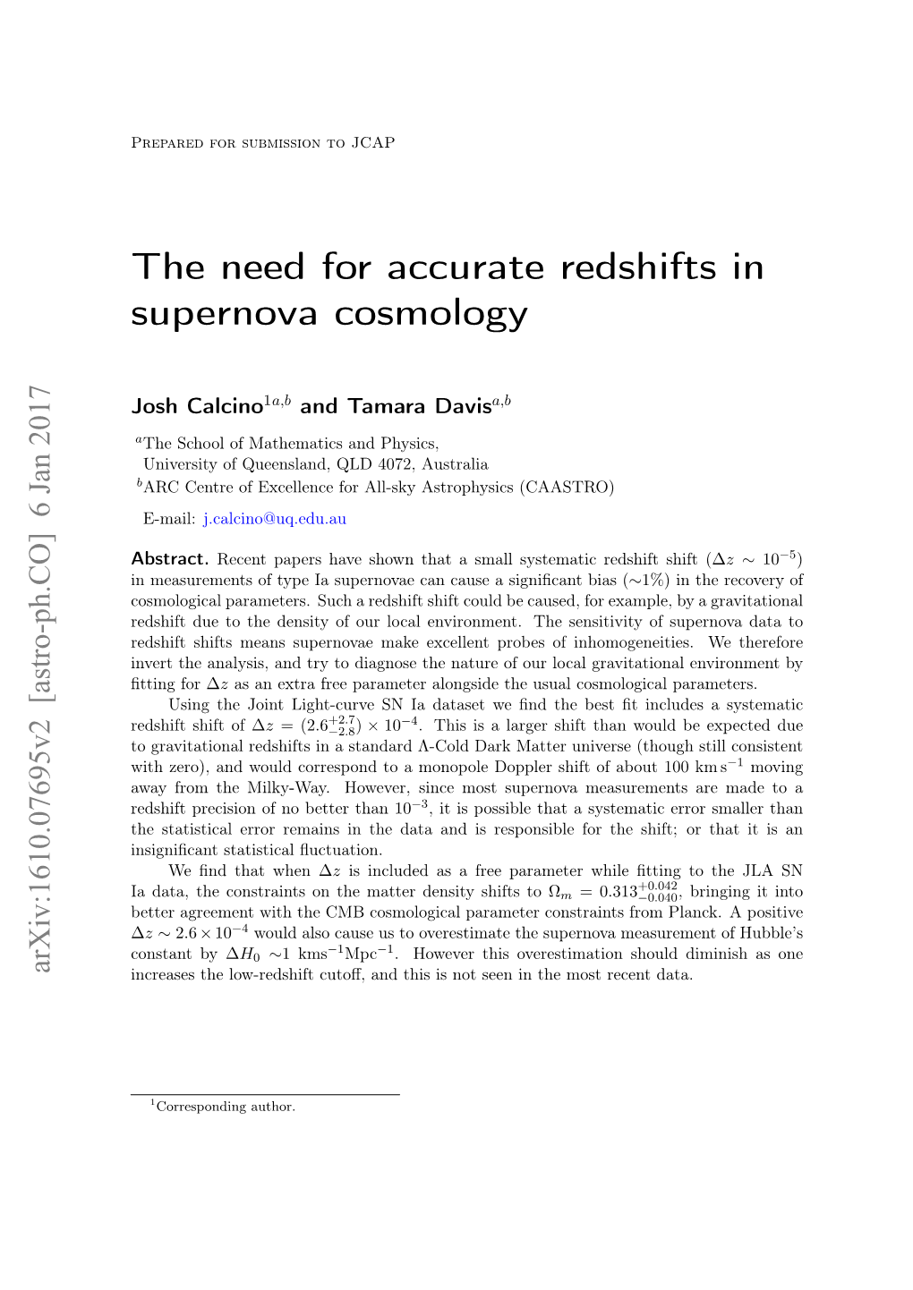The Need for Accurate Redshifts in Supernova Cosmology
