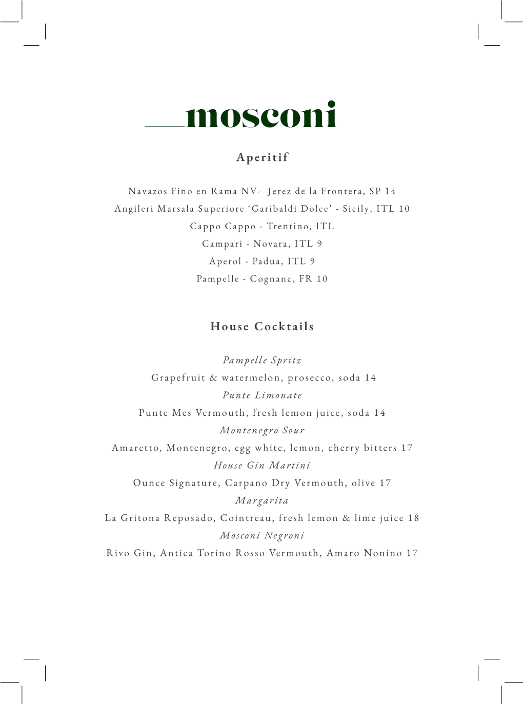 Mosconi Drinks List A4-1202.Pdf